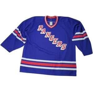 VTG New York Rangers NHL Hockey Jersey Sze XL Blank Back Blue Red MASKA Air Knit